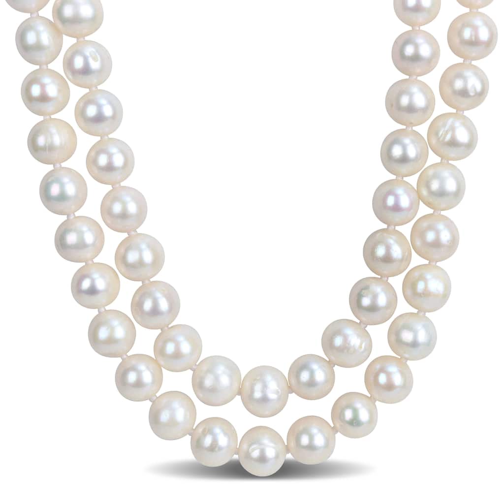 Miadora 9-10mm Cultured Freshwater Pearl 2-Strand Necklace Sterling Silver Clasp - 17 18 in