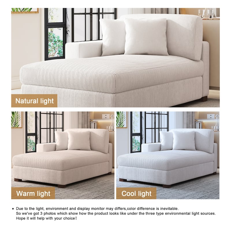 Modern Corduroy Indoor Chaise Lounge Couch with Pillows