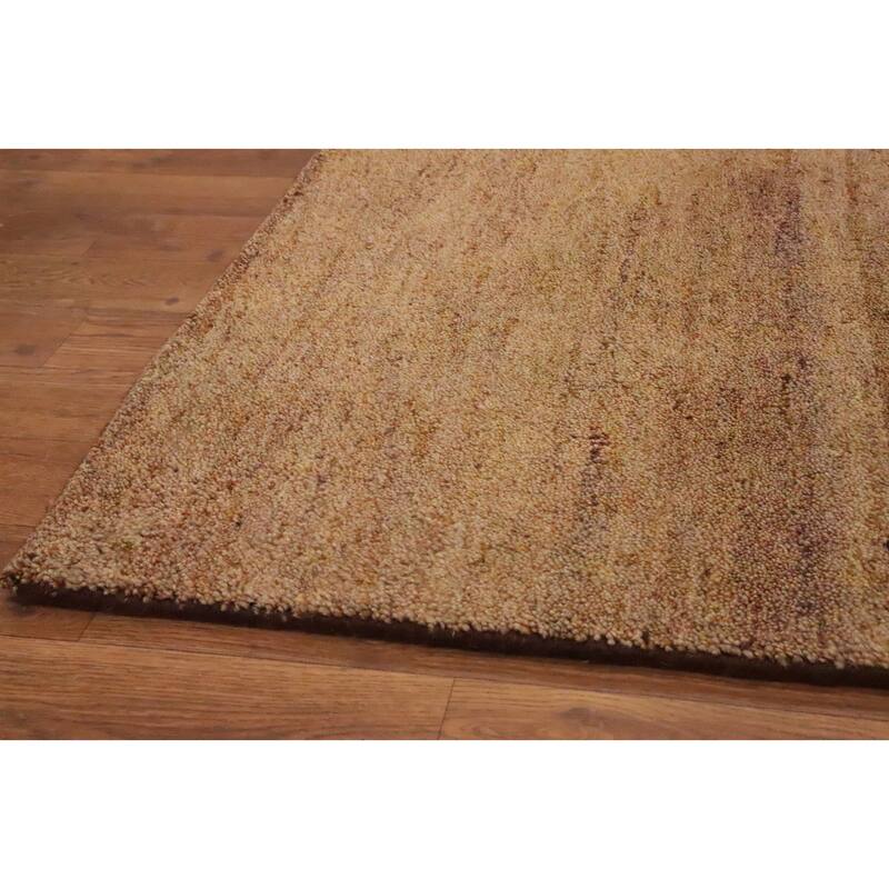 Hand Knotted Oriental 100% Wool Carpet Modern Solid Brown Gabbeh Area Rug - 7' 8'' X 5' 2''