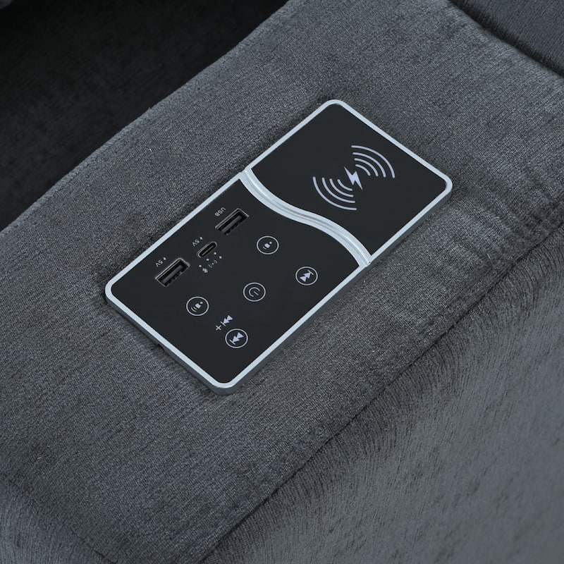 Modular Sofa with Charging Ports & Bluetooth Speaker, 4 Seat Straight Row Sectional Sofa Convertible L-Shaped Sleeper Couch