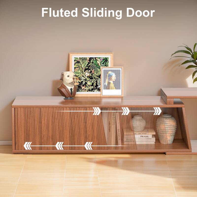 Pocassy Extendable TV Stand with Sliding Doors Minimalist Rectangle