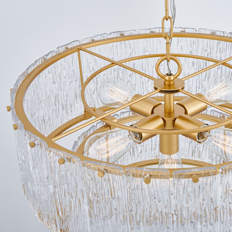 KAWOTI 2-Tier Modern Glam Chandelier with Textured Glass