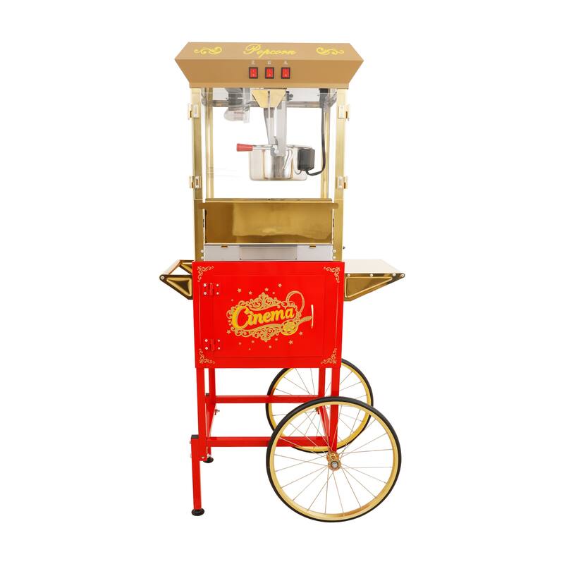 16Oz Commercial Popcorn Machine With Cart and 16 Oz Kettle, Movie Theater Popcorn Machine