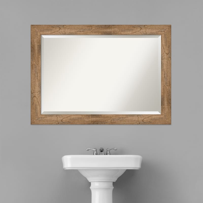 Beveled Wood Bathroom Wall Mirror - Owl Brown Frame