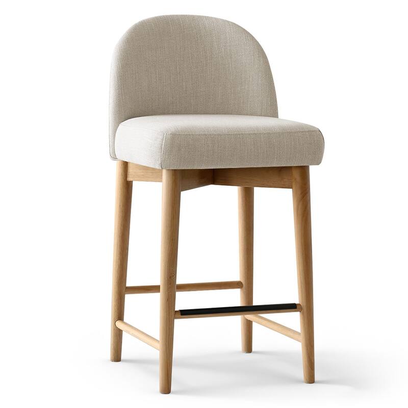 25.5" Seat Height Upholstered Counter Stool With Solid Wood Legs (Set of 4)