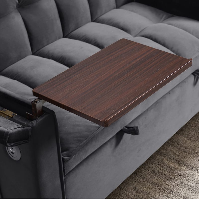 Convertible Sofa Bed, Velvet Sleeper Couch Pull-Out Bed, 55.5'' Loveseat Sleeper Sofa Bed with USB Port and Hidden Side Table