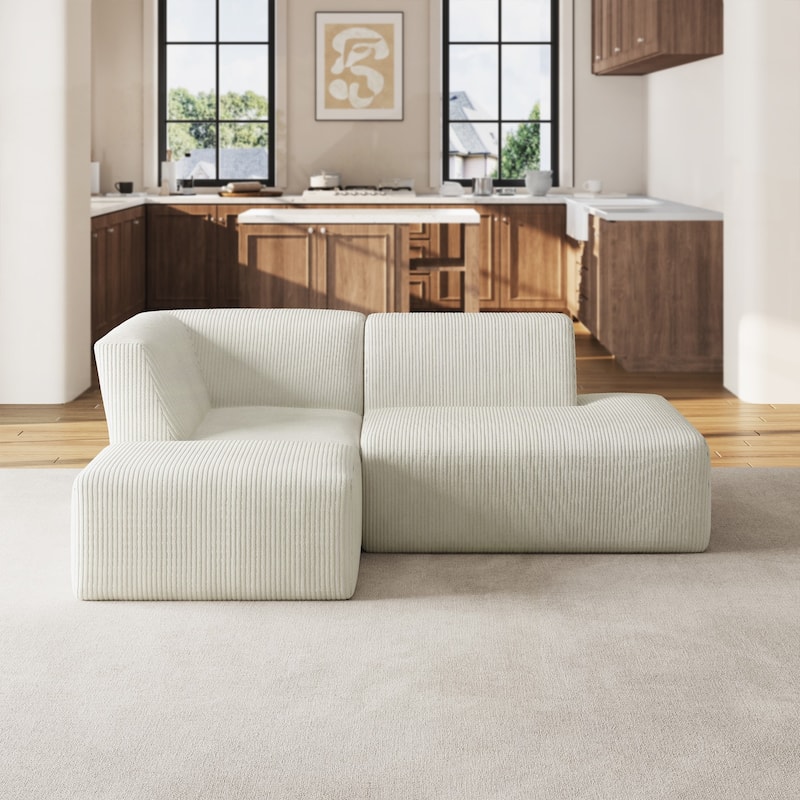 Corduroy Fully Sponge Molded Modular Sectional Sofa with Ottoman - Beige-3 Piece - Right Facing