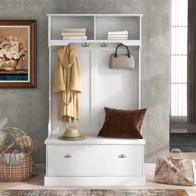 Hall Tree with 4 Hook, 3-in-1 Coat Hanger Entryway Bench Storage Bench