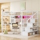 preview thumbnail 12 of 20, Full Size Loft Bed with LED Light & Charge Station, Metal Loft Bed with Desk and Staircase, Loft bed with Wardrobe for Kids White