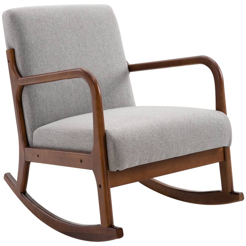 Grey 25.3" High Back Rocking Chair with Wood Base