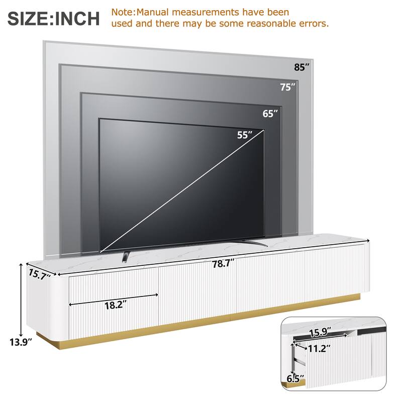 Luxury Fluted TV Stand for TVs Up to 85", White Entertainment Center Media Console Cabinet with 4 Drawers