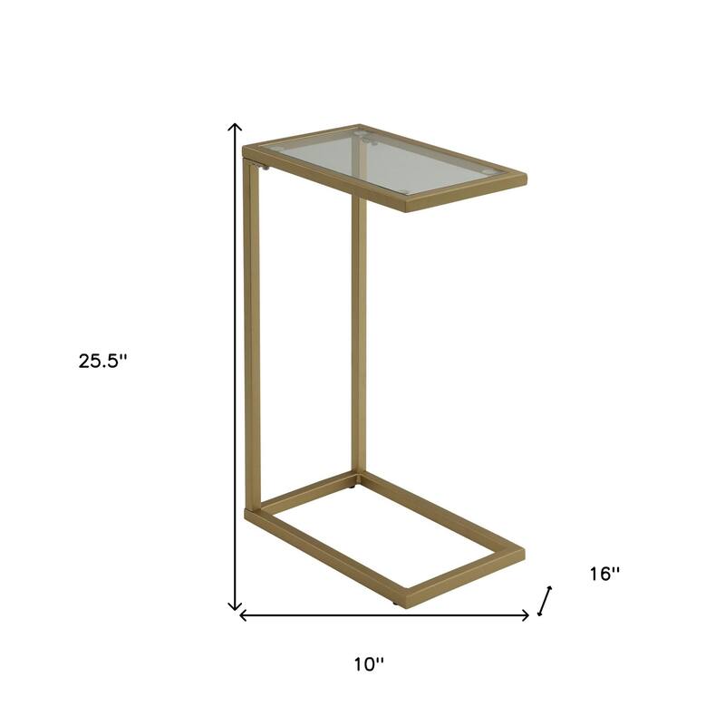 HomeRoots 26" Clear and Gold Glass and Steel Frame End Table - 10.00 in. x 25.50 in. x 16.00 in.