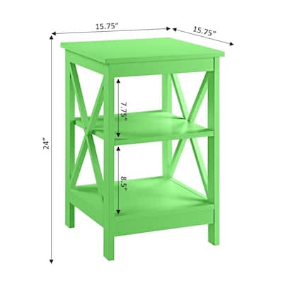 End Table with Spacious Three Tier Shelves and X Frame Sides, Modern Accent Side Table for Living Room or Bedroom Storage