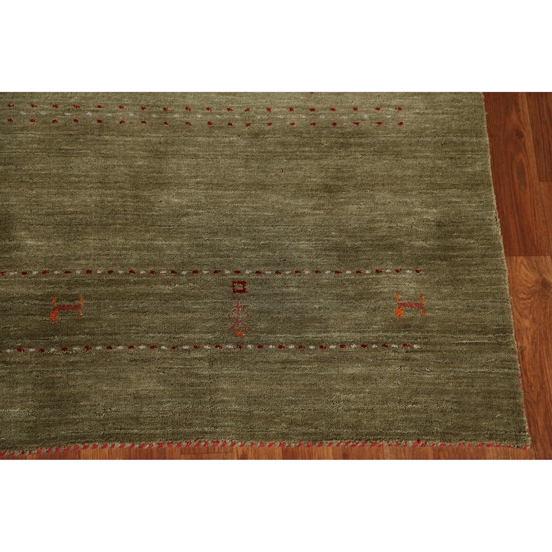 Green Gabbeh Indian Area Rug Handmade Tribal Modern Wool Carpet - 5'1" x 7'7"
