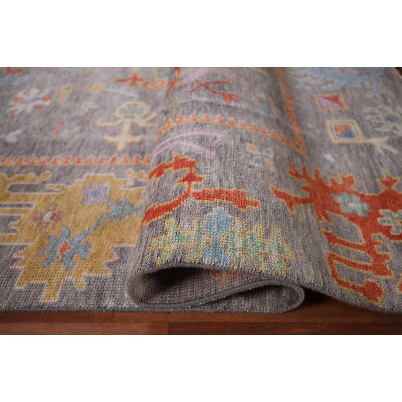 All-Over Gray Floral Oushak Indian Area Rug Hand-Knotted Wool Carpet - 7'10"x 9'8"