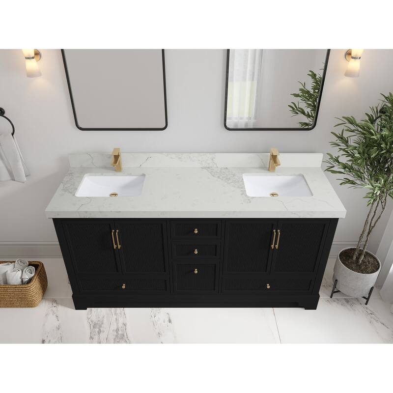 Willow Collections 72 x 22 Alys Double Bowl Sink Bathroom Vanity with Countertop - 2"Calacatta Nuvo - Black