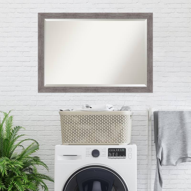 Beveled Wall Mirror - Pinstripe Plank Grey Narrow Frame - Pinstripe Plank Grey Narrow