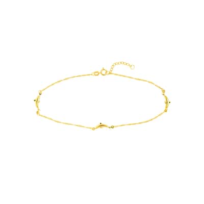 Curata 14k Yellow Gold Adjustable Dolphin Station Twist Singapore Chain 10-inch Anklet