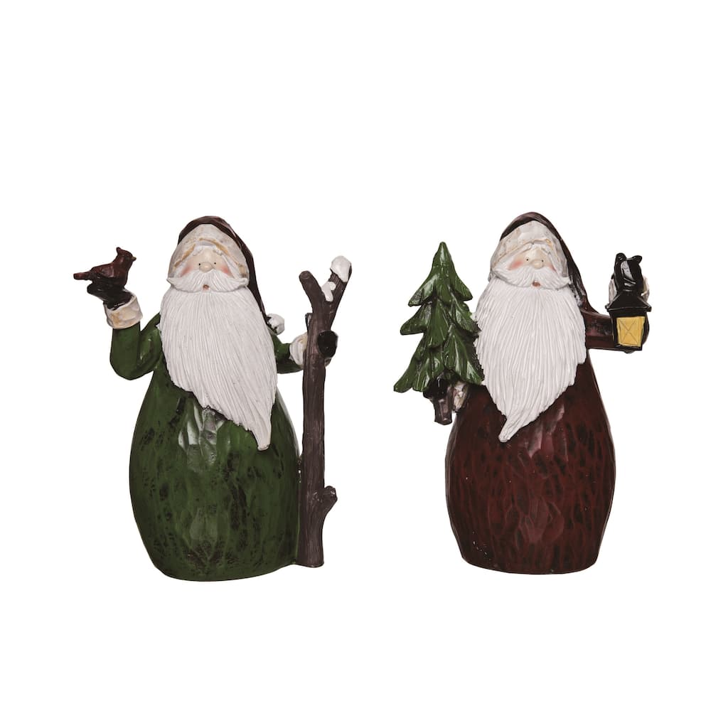Transpac Resin Chunky Woodcut Santa Figurine Set of 2 Christmas Home Decorations