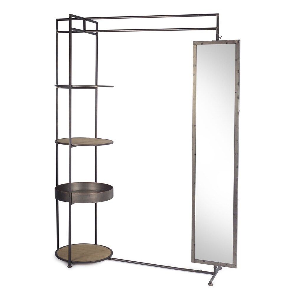 Overstock Unique Metal Finished Etagere Rack with hanging Mirror 76.25 inch