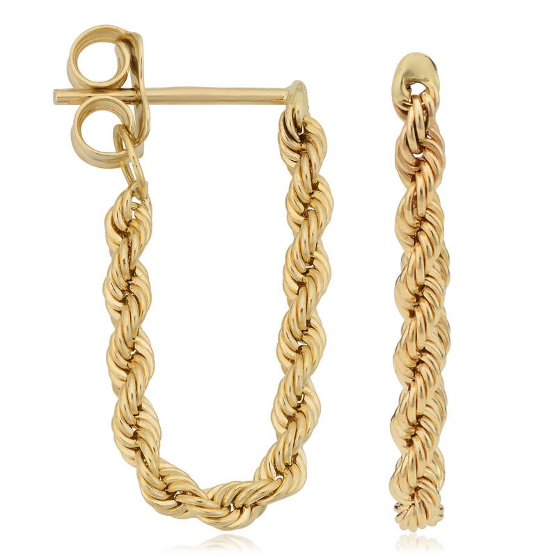 10k Yellow Gold Rope Chain Dangle Hoop Earrings