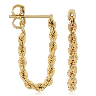 10k Yellow Gold Rope Chain Dangle Hoop Earrings