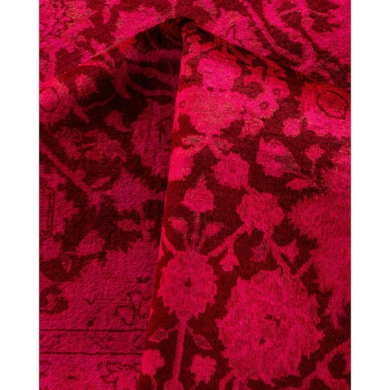 Overton Hand Knotted Wool Vintage Inspired Modern Contemporary Overdyed Pink Area Rug - 6' 1" x 9' 3"