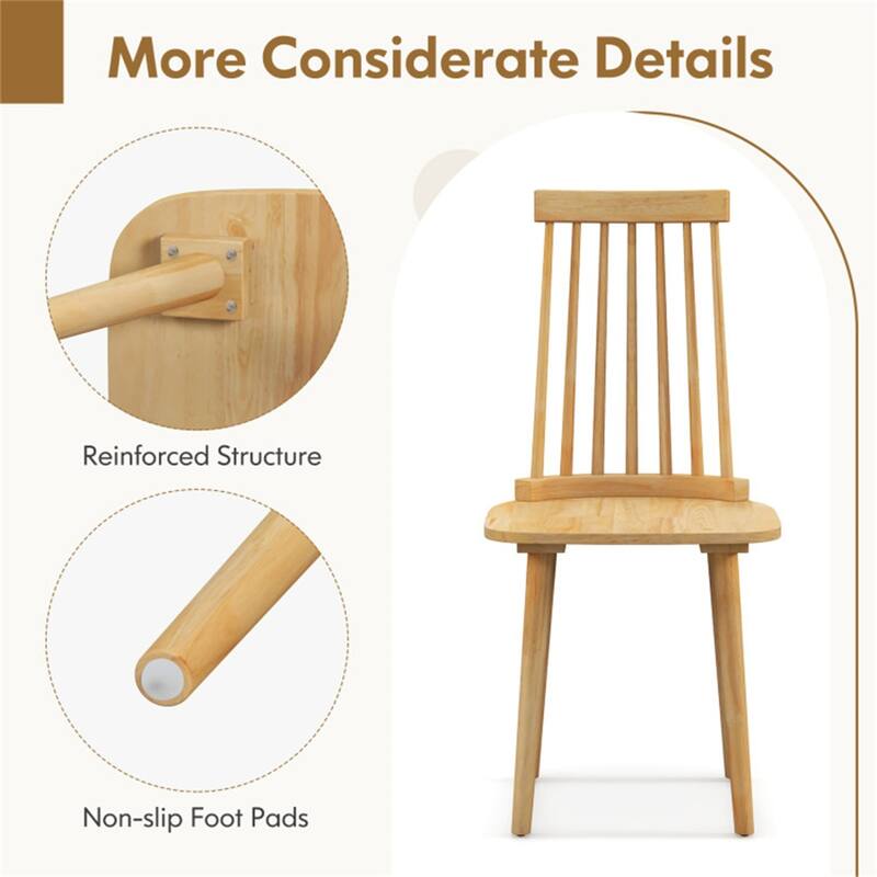 Set of 2 Wooden Dining Chairs with Windsor Backrest Design and Comfortable Seat Ideal for Kitchen Room