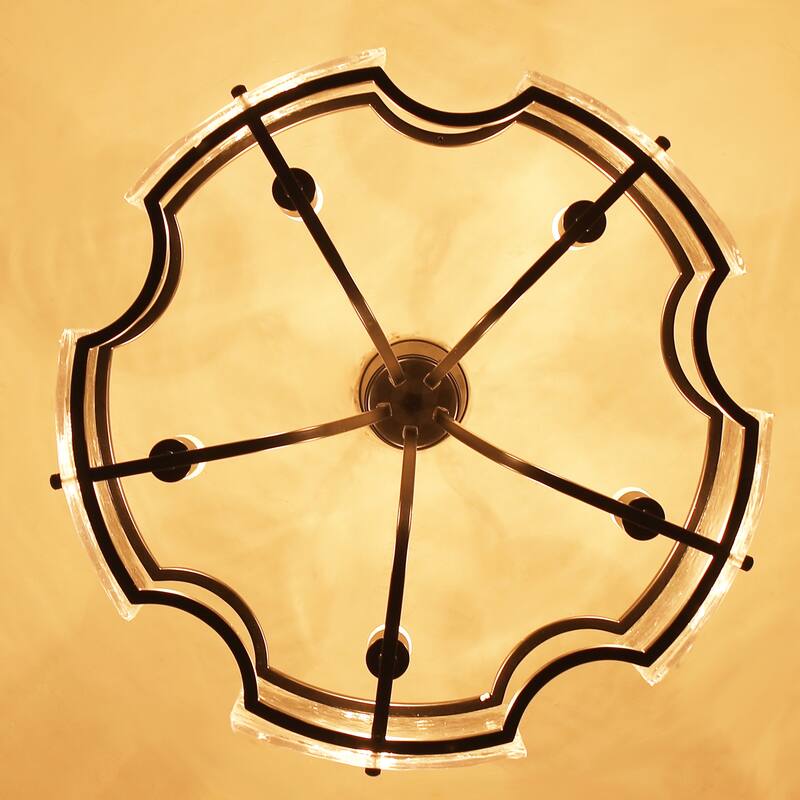18.9inch modern simple design 5 light pendant with flower metal frame and water ripple glass decorative piece for multiple rooms