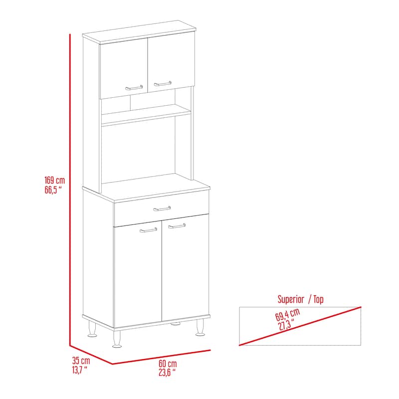 Bay Area Pantry, Two Door Cabinets, One Drawer, Four Adjustable Metal Legs