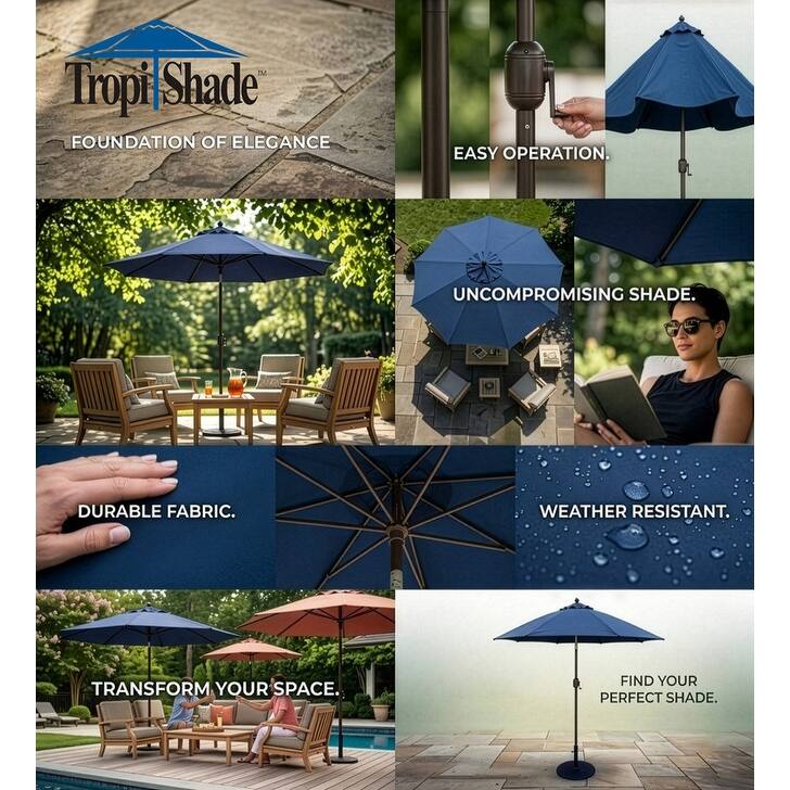 Tropishade 9ft Alum Bronze, Lighted Umbrella with Navy Polyester cover