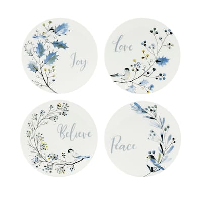 Fitz and Floyd Set of 4 Noel Noir Round Appetizer Plates