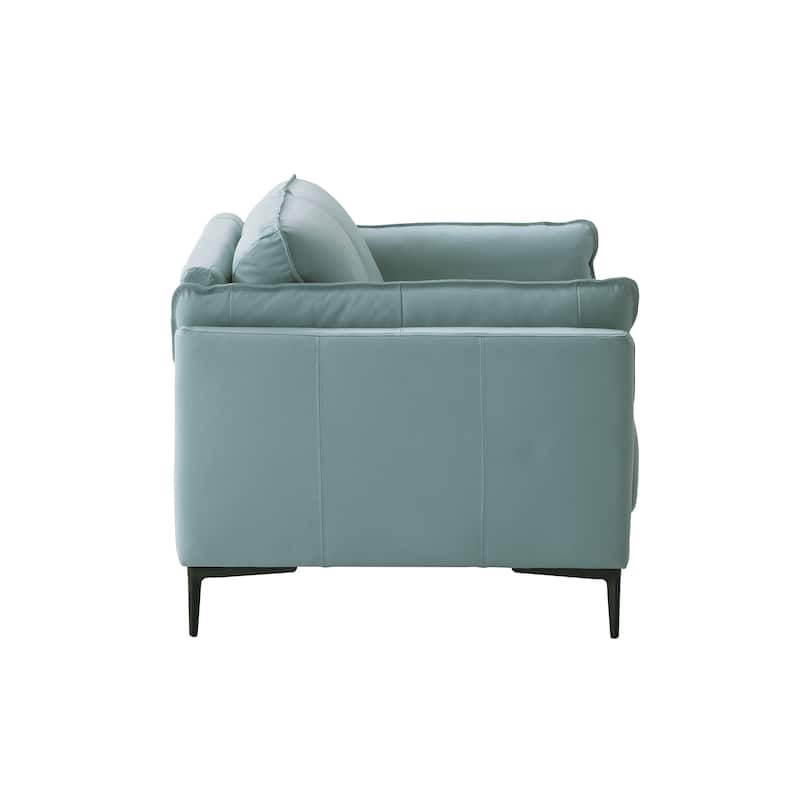 Top Grain Leather Loveseat, Small Sofa Couch with Loose Seat and Tight Back Cushion, Couch Settee with Metal Legs