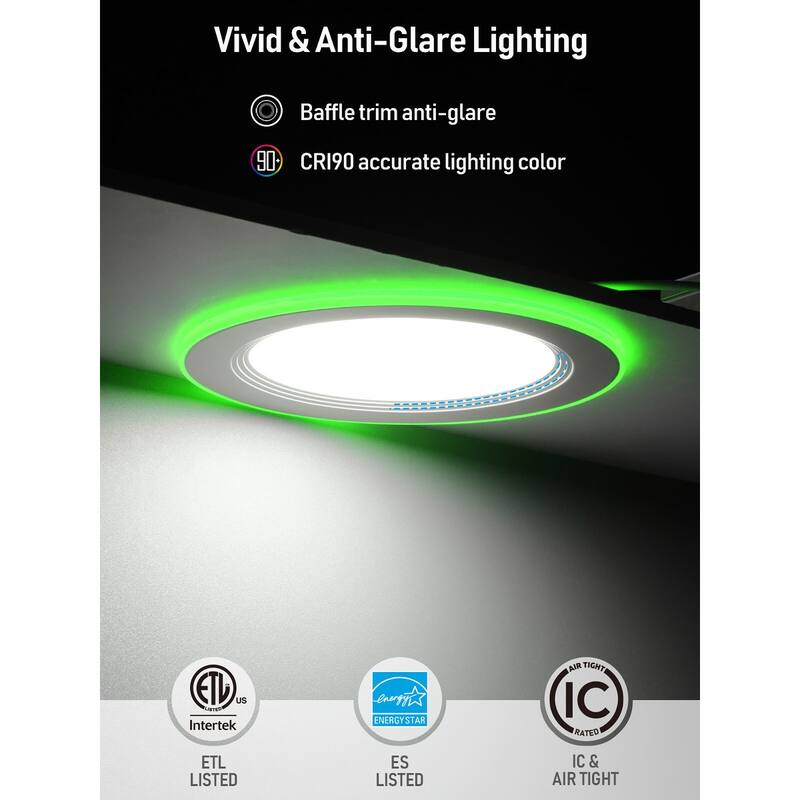 6 Inch CCT LED Recessed Lights with RGBCW Back Light, 5CCT - 6in