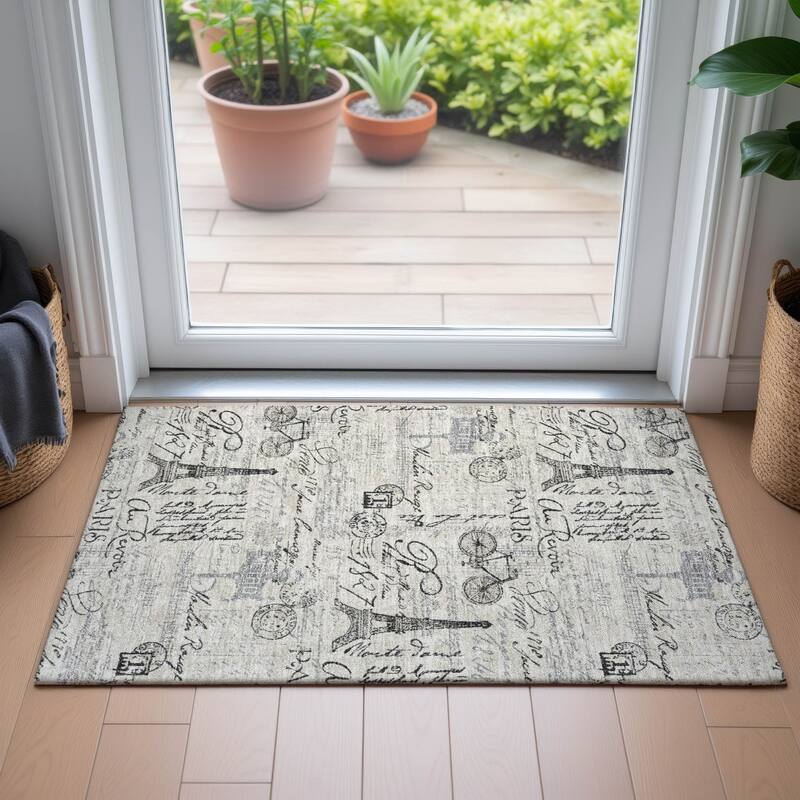 Machine Washable Indoor/Outdoor Modern Paris Chantille Rug