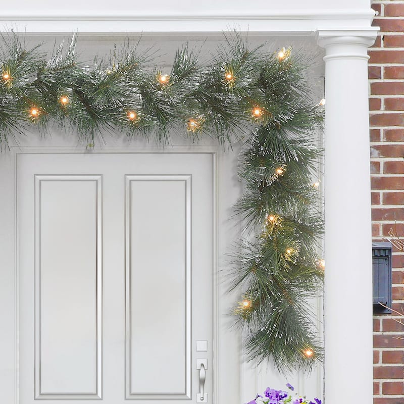 Puleo International 9 ft. x 10" Battery Operated Glittery Garland