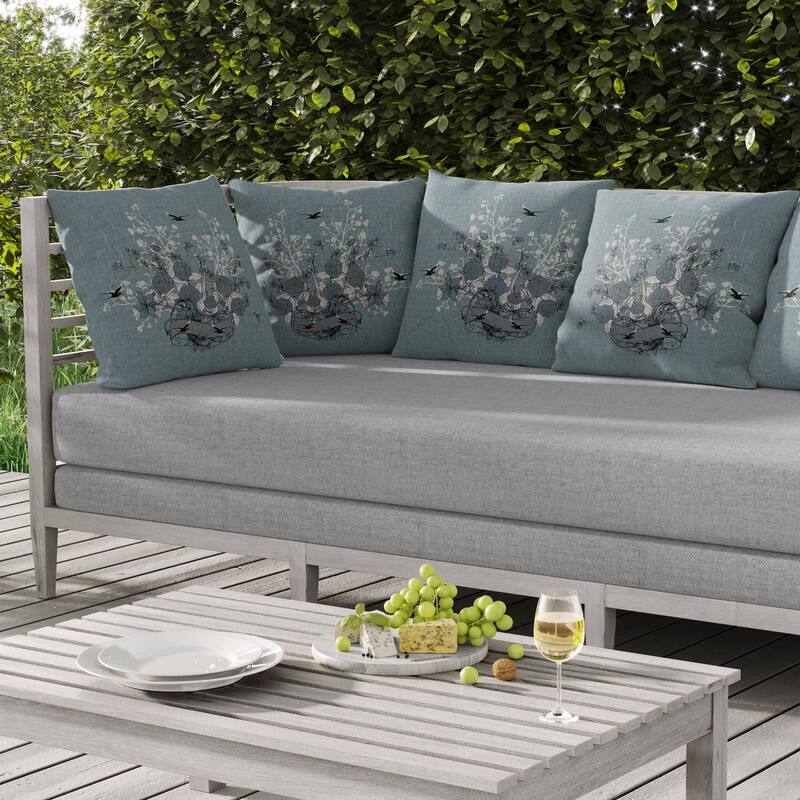 Elegant Floral Bouquet Indoor/Outdoor Reversible Throw Pillow Mint and Gray