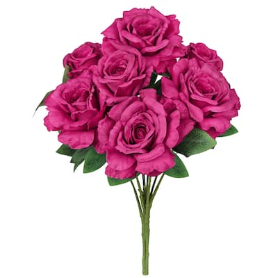 Set of 2 Magenta Artificial Grand Rose Flower Stem Bush Bouquet 22in - 22" L x 12" W x 12" DP