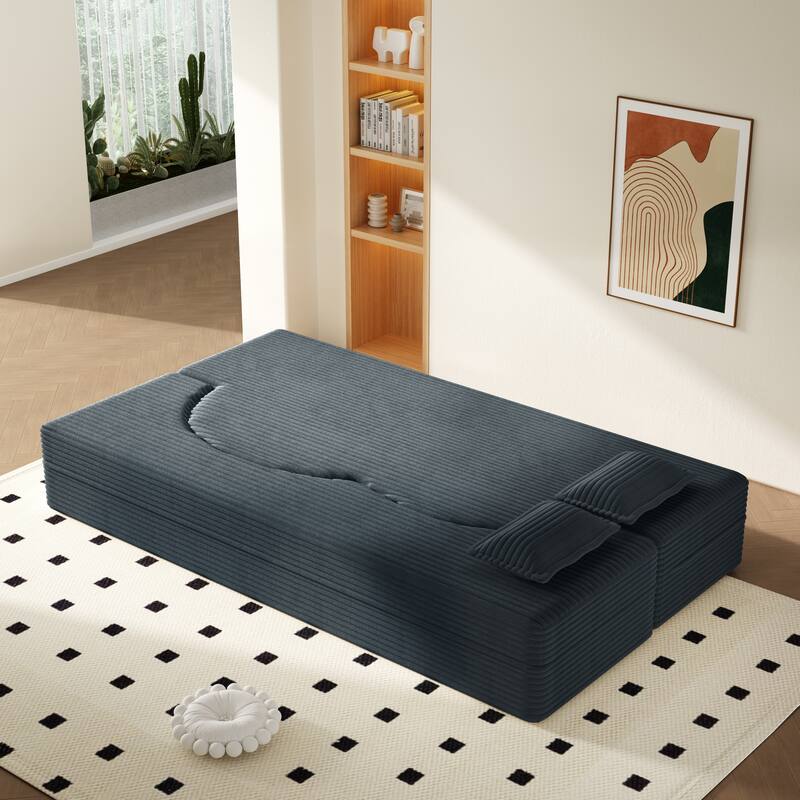 Modern 78.7" Floor Sofa With 2 Pillows For Small Pace Living Room, Convertible Sleeper Sofa Bed