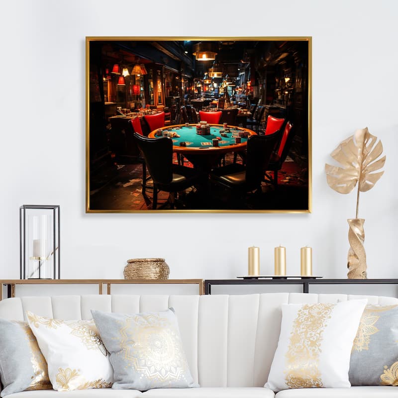 Designart "Casino Royale Blackjack II" Casino & Games Framed Canvas Prints - Gold - 32 in. wide x 24 in. high