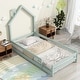 preview thumbnail 2 of 7, Twin Size Montessori Floor Bed with Fences, Modern Twin Kids Bed with House-shaped Headboard, Wood Twin Bed Frame for Girls,Boys