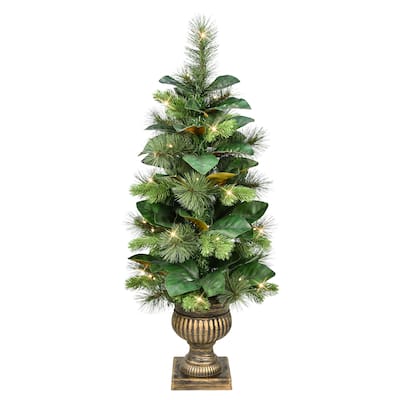 Puleo International 3 ft. Pre-Lit Potted Magnolia Leaf Artificial Tree