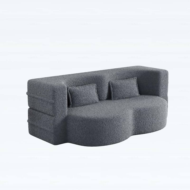 Modern Floor Sofa with 2 Pillows,Convertible Sleeper Sofa Bed