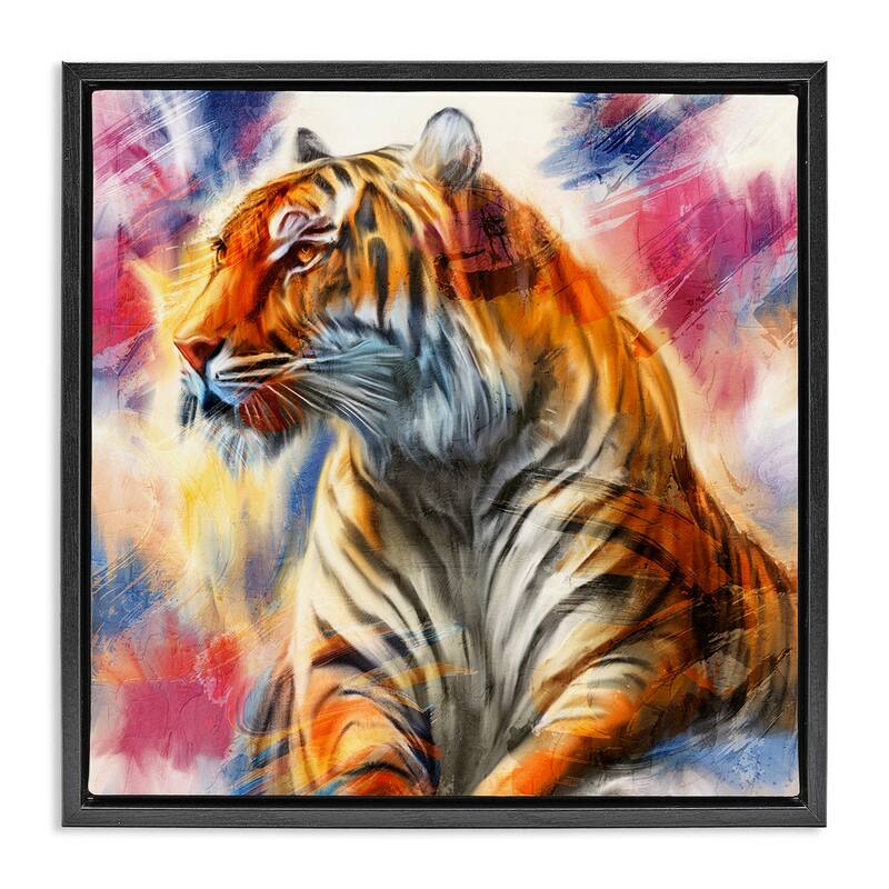 Stupell Fierce & Elegant Tiger Framed Floater Canvas Wall Art Design By Kim Allen - 25 x 25 - Black