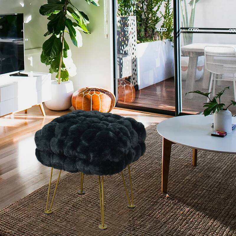 FoxFauxFur Pouf Stool - Pirate Black