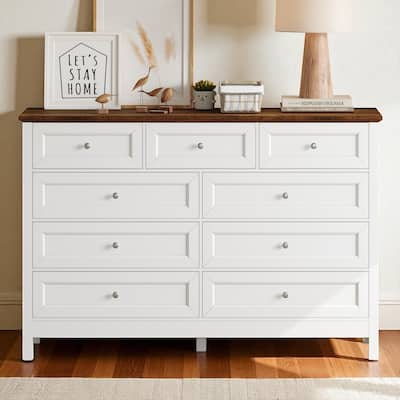 Rustic Wood 9-Drawer Dresser, Pine & MDF Chest with Silver Handles, Storage Organizer for Bedroom