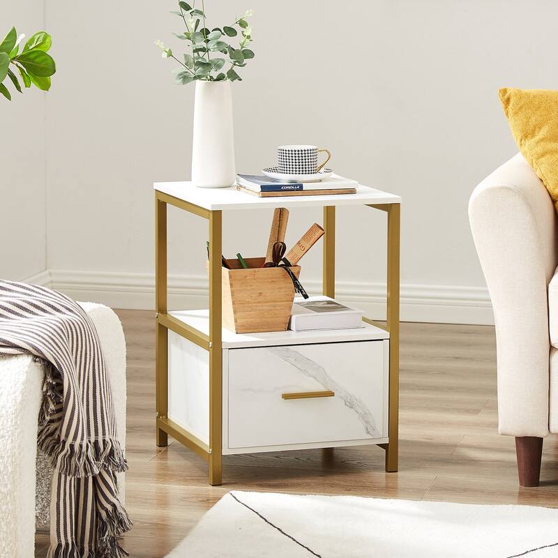 VECELO Nightstand Set of 1/2, Modern Square Side End Table, Living Room, Study Metal Frame