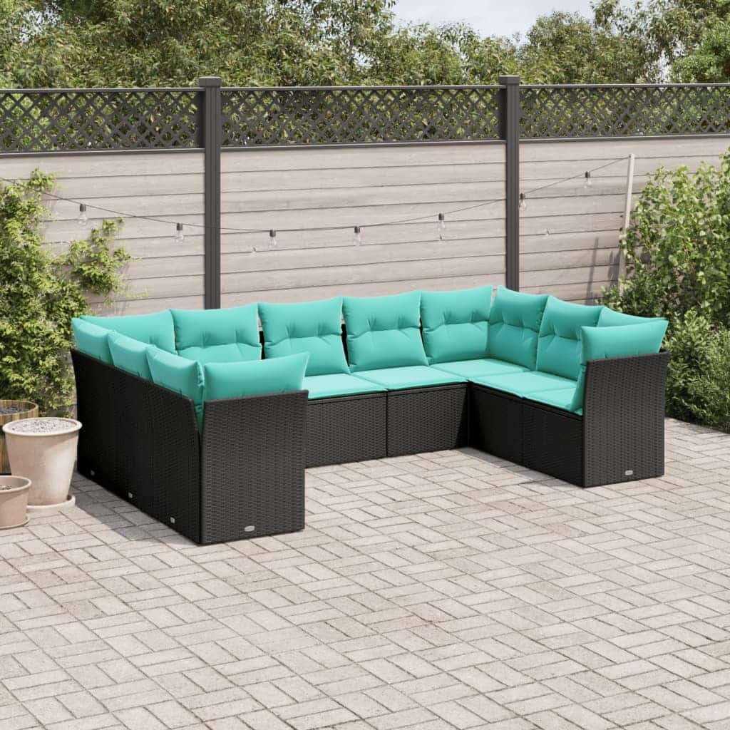 vidaXL 9 Piece Patio Sofa Set with Cushions Black Poly Rattan