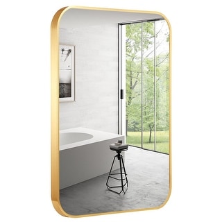 32 x 24 Inch Gold Bathroom Mirror for Wall Vanity Mirror with Non-Rusting Aluminum Alloy Metal ...