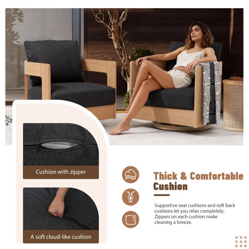 Outdoor Swivel Chair Conversation Set 360-Degree Solid Wood Eucalyptus